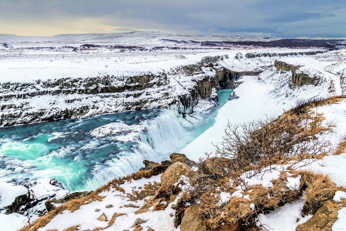 gullfoss waterfall in winter