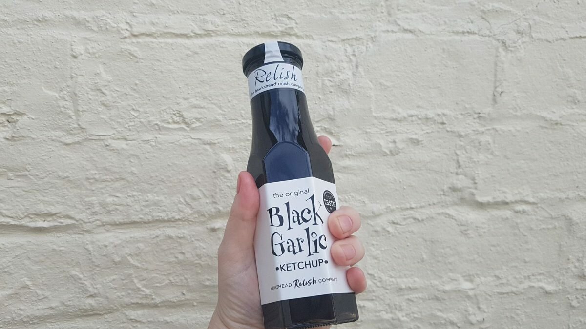 bottle of black garlic ketchup