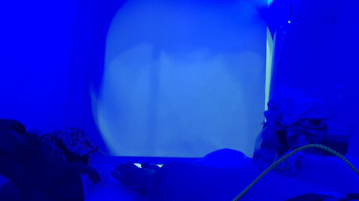 blue lighting in the at Space Pod in Singapore